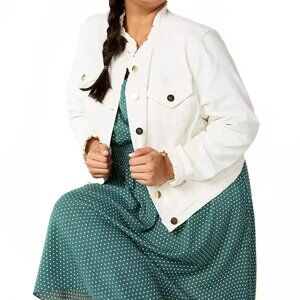 DRAPER JAMES RSVP™ White Denim Jacket with Ruffle Trim and Gold Buttons Size 2X